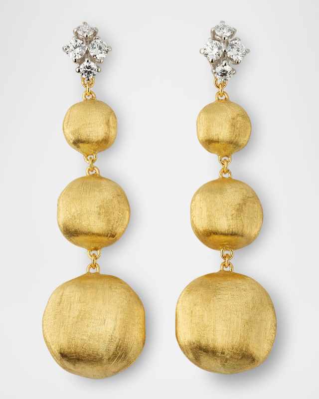 18K Yellow Gold Graduated Drop Earrings with Diamonds